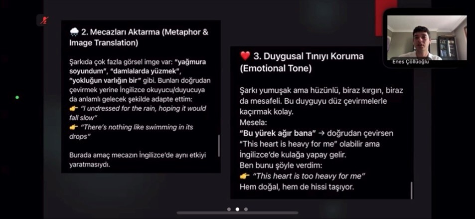 İngilizce Mütercim ve Tercümanlık Bölümü öğrencisinden uluslararası bildiri